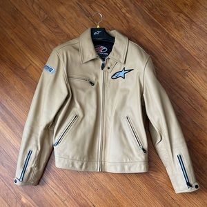 Alpinestars Vintage Motorcycle Jacket, Tan Leather, Size L, USA 50